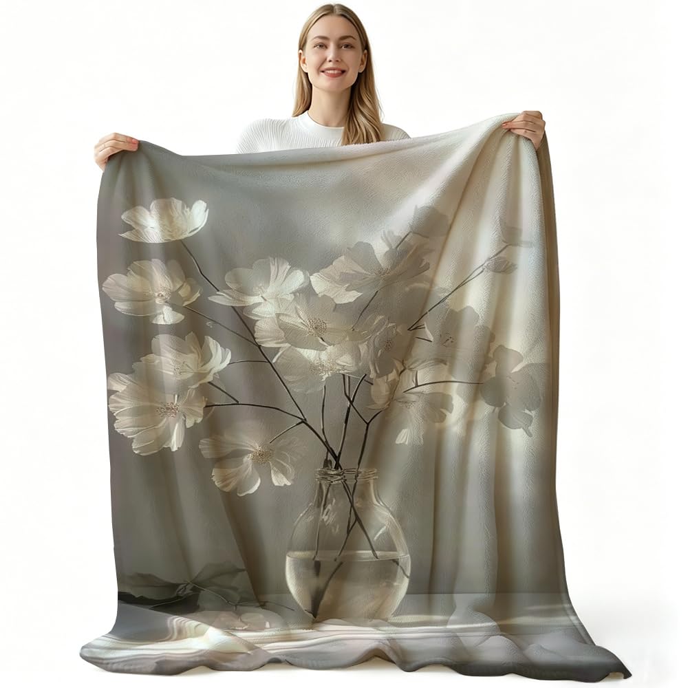 HUNXIAOJ Floral Throw Blanket Flower Blanket for Girls Wildflower Flannel Floral Bedding Warm Soft Flannel for Adults Women Bed Sofa Couch (49in x 59in)