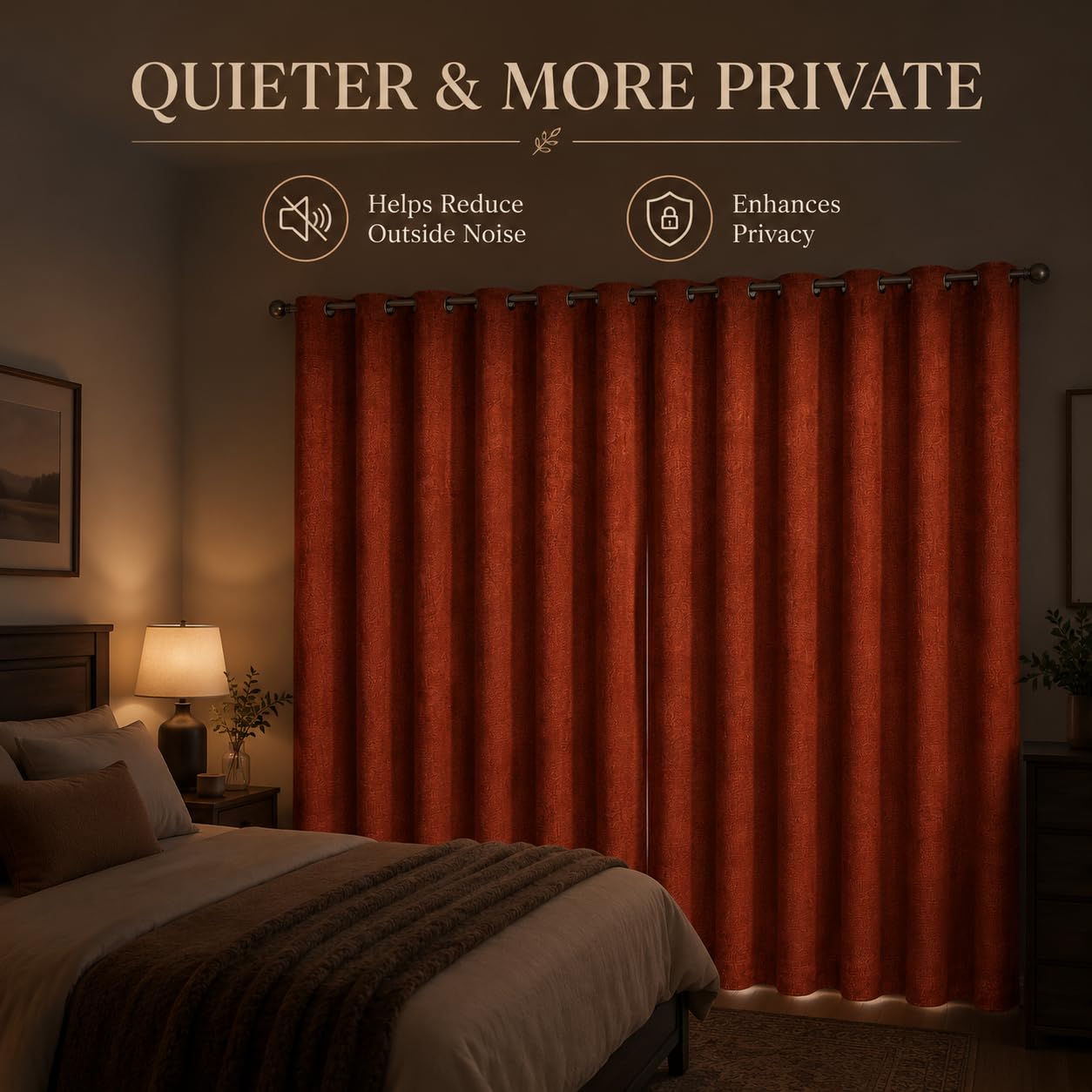 Fchozu 100% Blackout Curtains Set of 4 Panels, Grommet Drapes, Thermal Insulated and Noise Reducing Room Darkening Curtains for Bedroom Living Room (Dark Orange, 38 x 54 Inch)