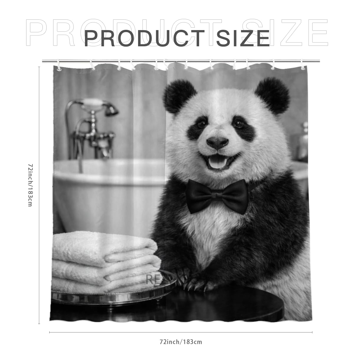REZHOCH Black and White Shower Curtain 72x72Inch,Fun Panda with Bow Tie Home Bathroom Decor,Animal Luxury Hotel Holiday Waterproof Fabric Modern Bathtub Bath Set with Hooks