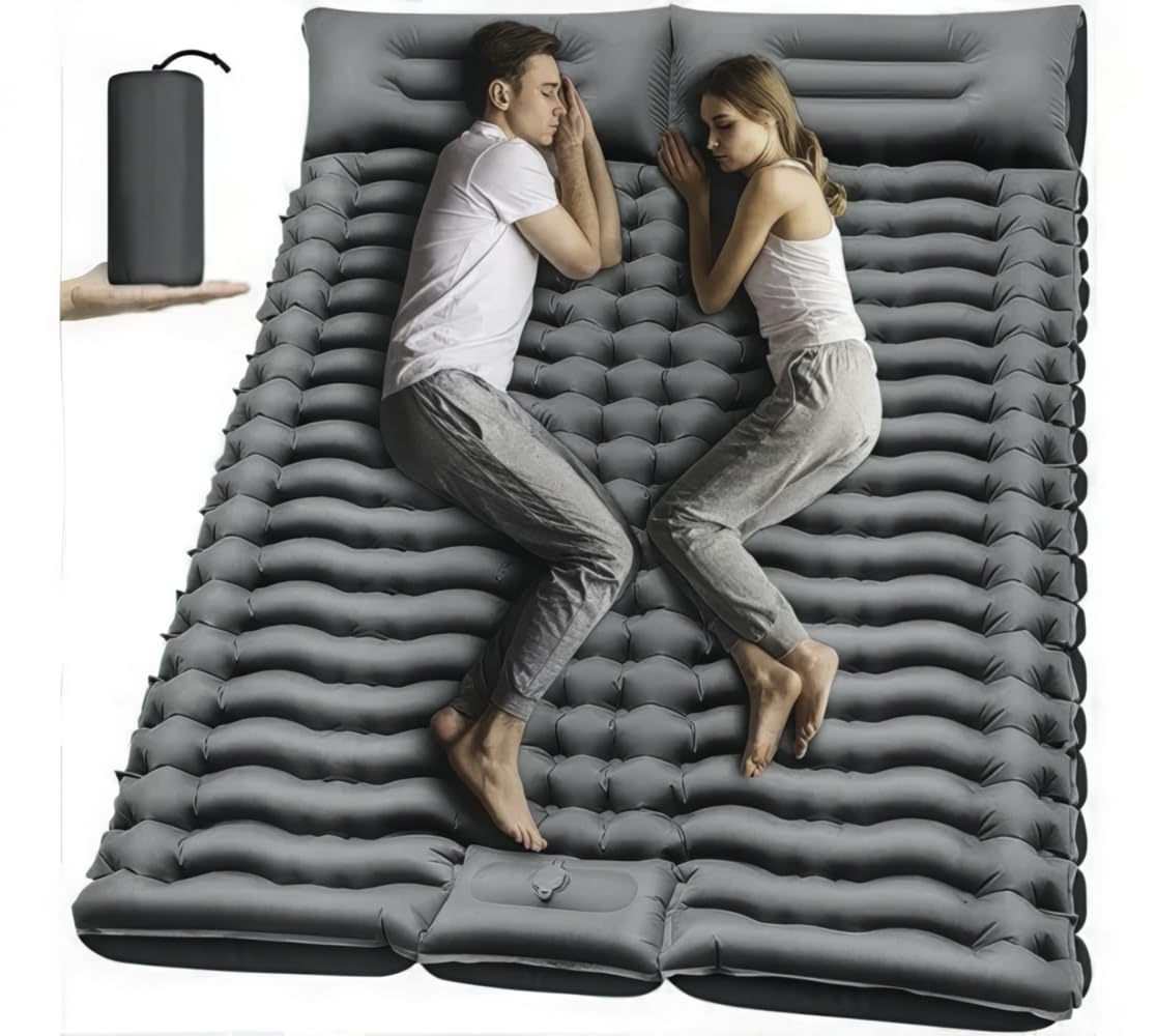 Inflatable Camping Mattress 205×130×10cm with Integrated Foot Pump, Waterproof Nylon Ripstop Travel Mattress for Outdoor Activities