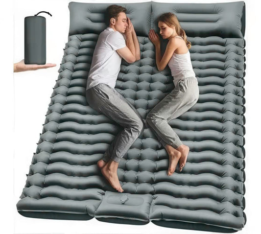 Inflatable Camping Mattress 205×130×10cm with Integrated Foot Pump, Waterproof Nylon Ripstop Travel Mattress for Outdoor Activities