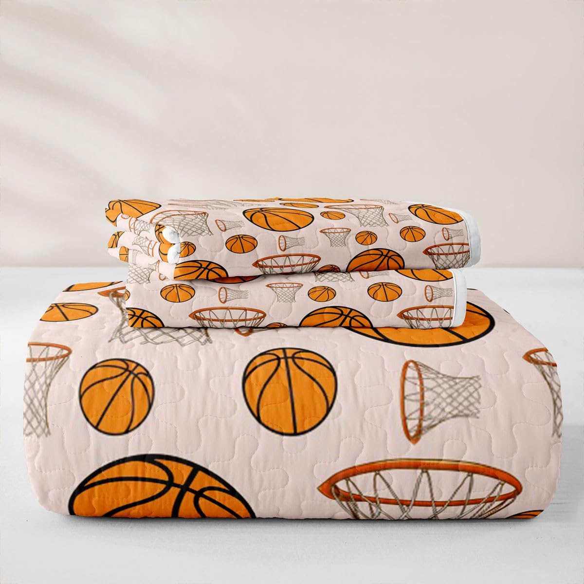 Feelyou Basketball 3 Piece Quilt Set King Gaming Sports Bedding Set Microfiber Lightweight Ball Games Bedspread Coverlet with 2 Pillowcases Gift for Basketball Lover Bed Covers for All Season