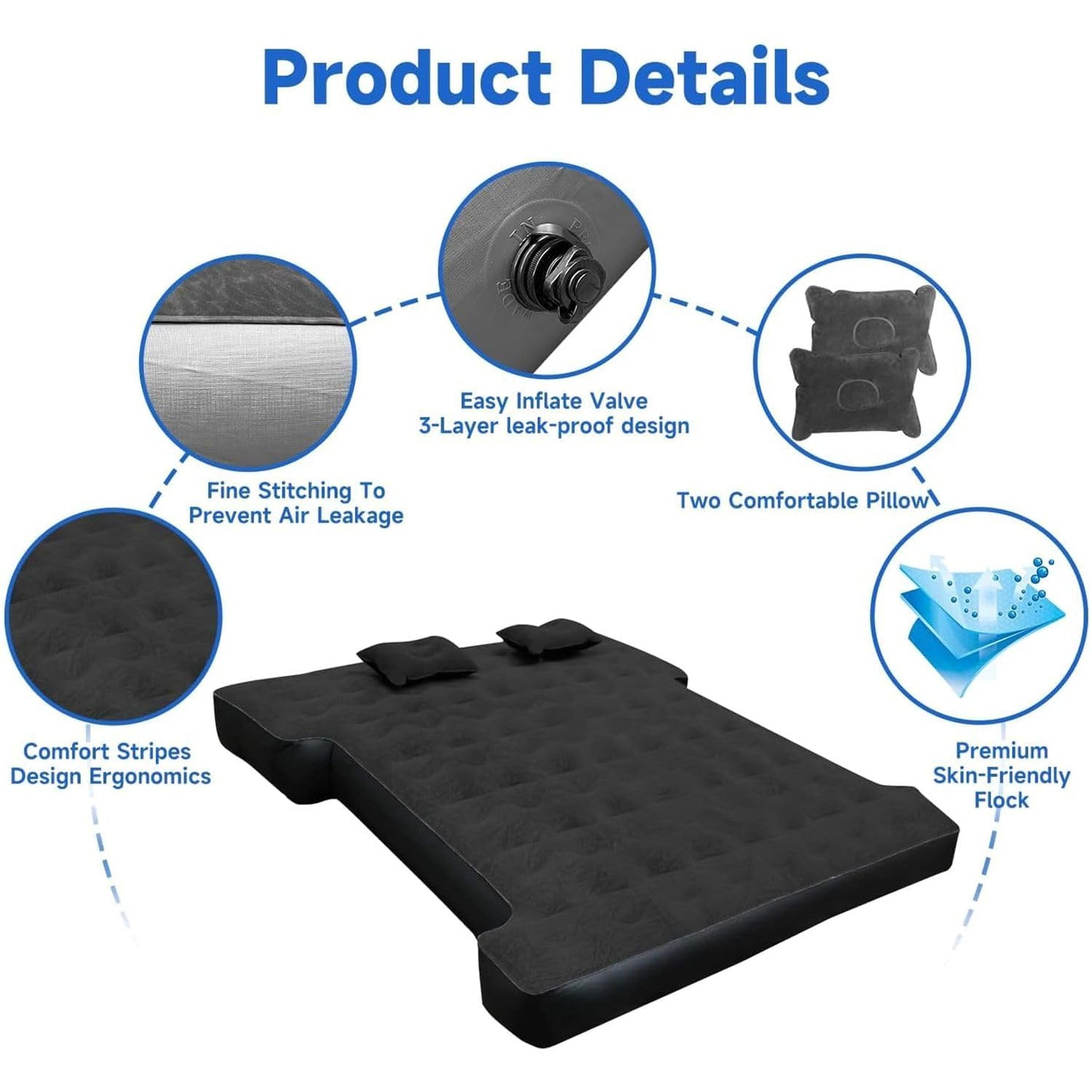 Umbrauto Air Mattress for 6-6.5ft Full Size Truck Bed, Inflatable Pickup Airbed with Pump, Tent Camping Sleeping Pad for Outdoor Travel