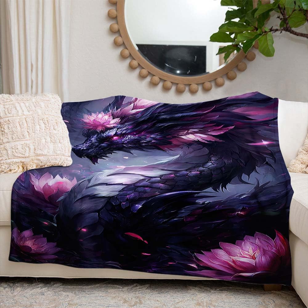 Custom Dragon Blanket for Kids Teens Adults – Soft Fantasy Throw Cozy Animal Print Bed Throw for Bedroom or Living Room (Dragon Blanket #13)