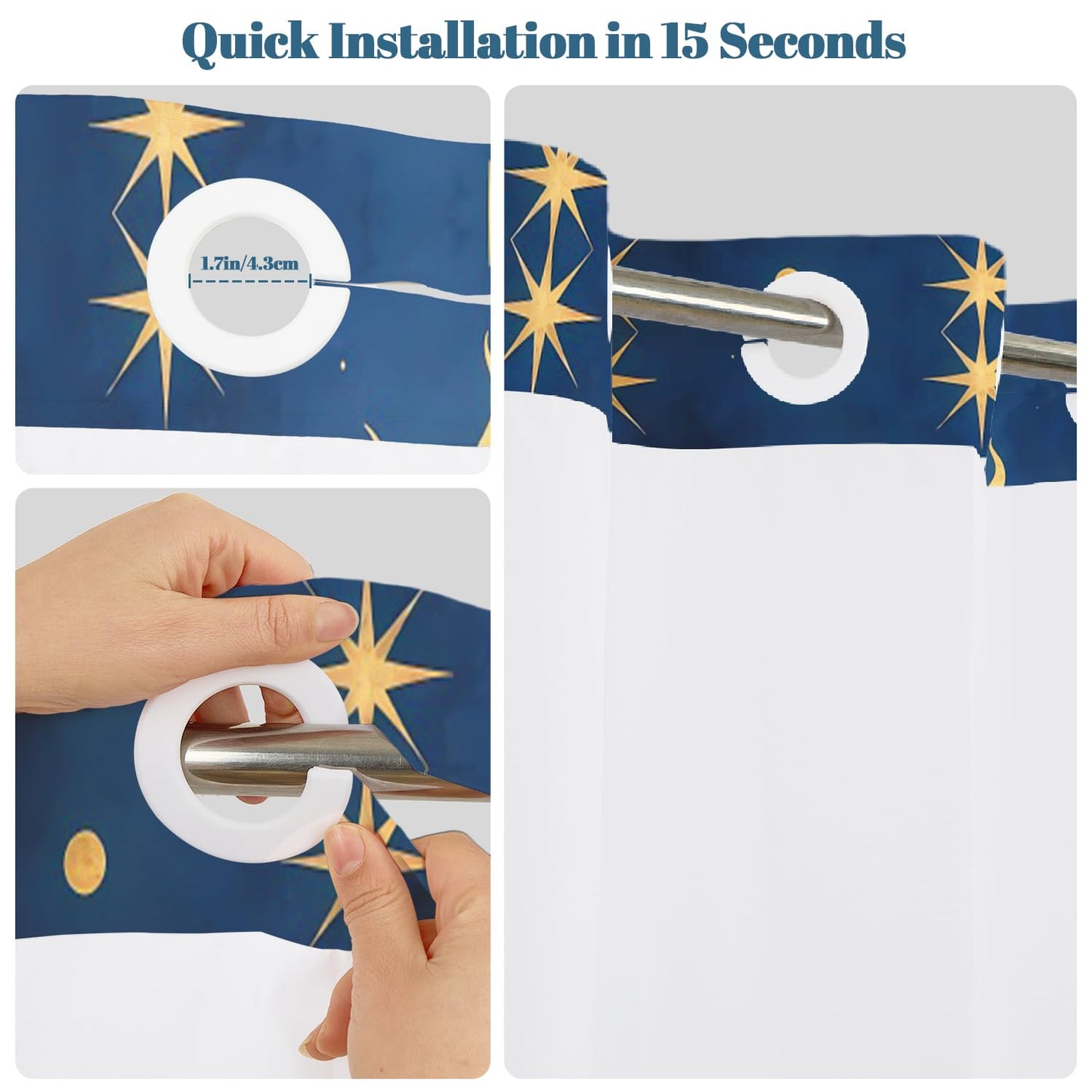 Xiazhilaio Celestial No Hook Shower Curtain with Snap in Liner, 71x74 Inch