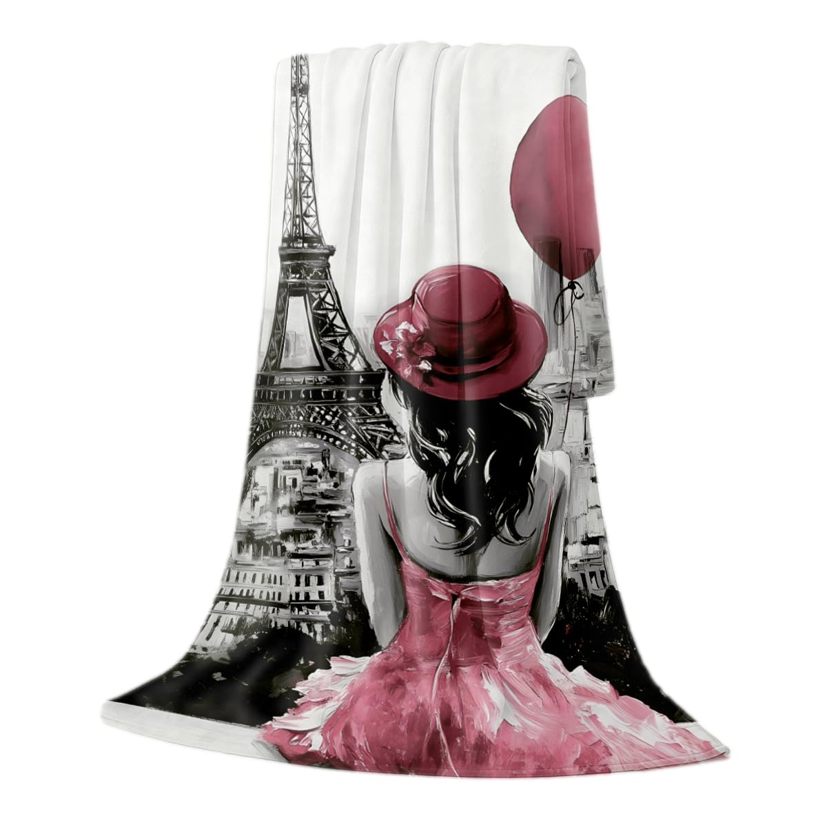 HUNXIAOJ Paris Eiffel Tower Blanket Pink Romantic Paris Decor Flannel Eiffel Tower Soft Throw for Bed Chair Car Sofa Couch Girls Bedroom Home Decor Gifts for Girls Women 49"x59"