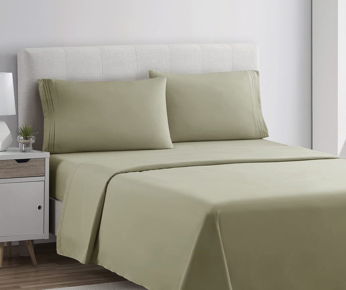Clara Clark Bed Sheets, Premier 1800 Series 4 Piece Bed Sheet Set, Deep Pocket, Wrinkle, Fade, Stain Resistant, Luxury Soft Bedding Sheets & Pillowcases, Queen, Sage Green