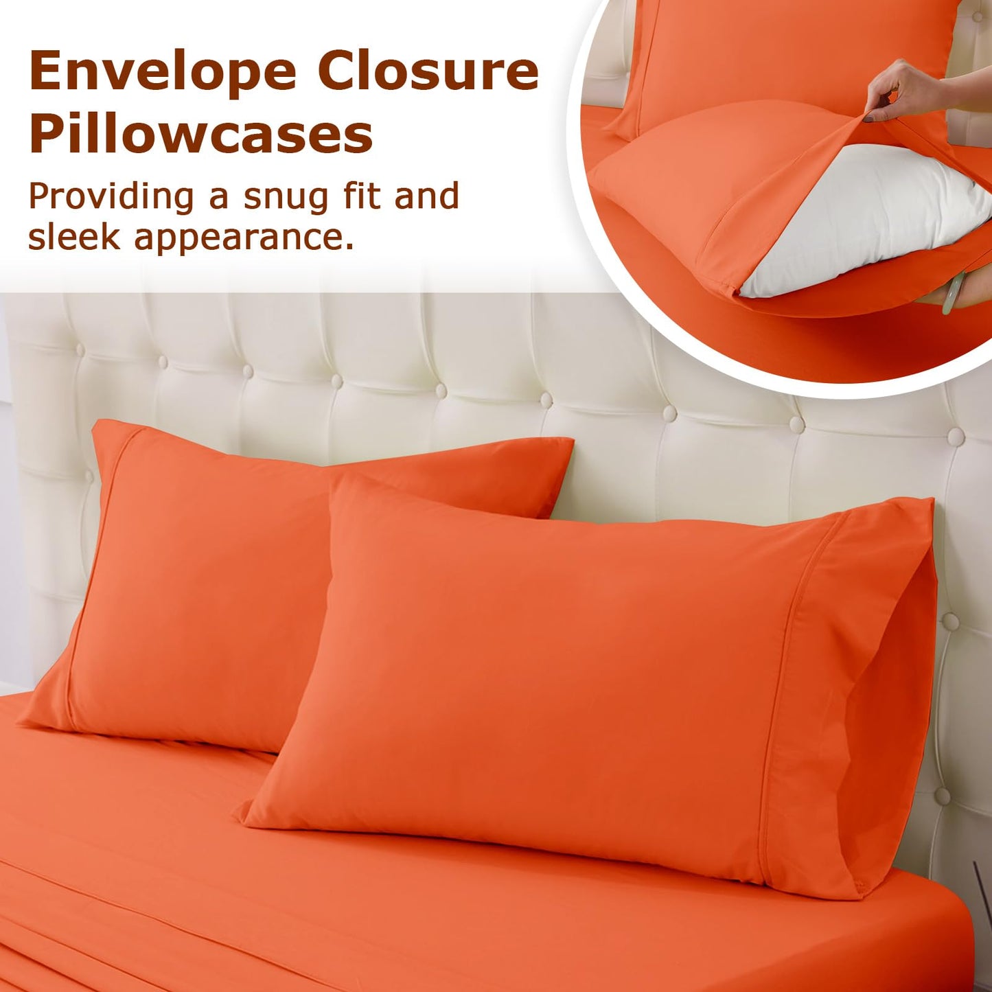 Homilay Queen Size Terracotta Bed Sheet Set - 4 Piece Soft Microfiber Sheets with Deep Pockets, Cooling Technology, and Wrinkle-Free Pillowcase. Hotel-Quality, Durable Bedding, Bright Orange