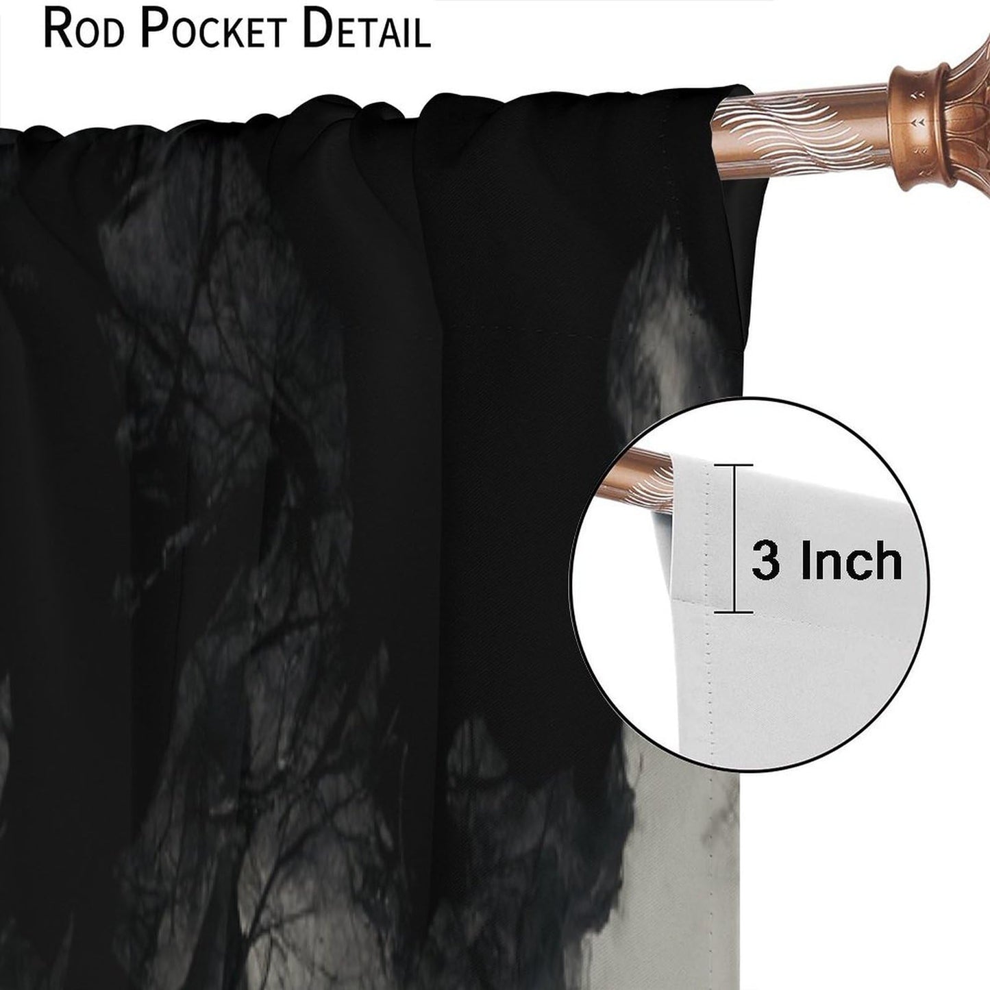 Halloween Misty Forest Curtains, Gothic Foggy Night Silhouette Birds Black Raven Crow Room Darkening Door Window Rod Pocket Curtain for Living Room Bedroom W42xL45in