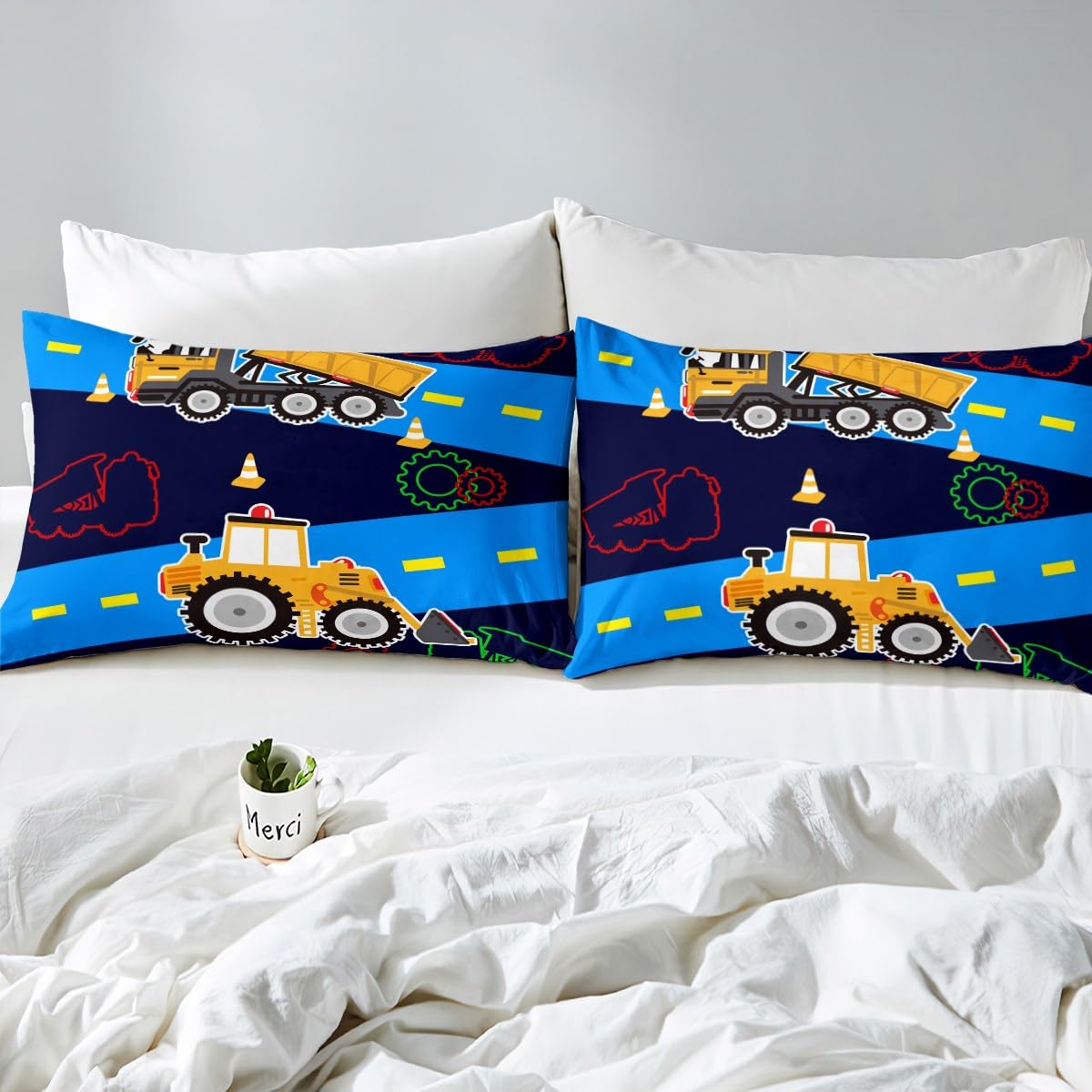 Truck Duvet Cover Boys Full Bedding Sets Kids Excavator Equipment Truck Comforter Cover Construction Vehicle Quilt Cover Cartoon Machinery Truck Gear Bedding Bulldozer Tractor Cars Bedding,Colorful