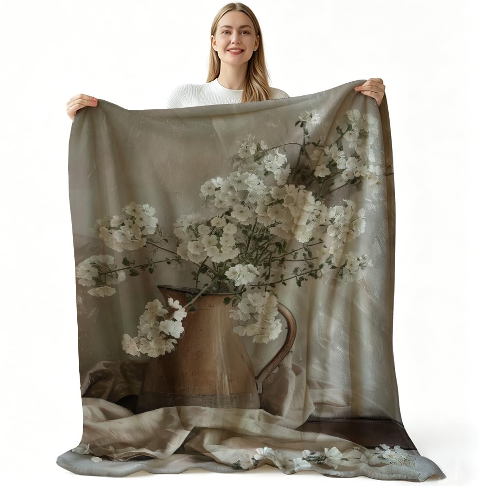 HUNXIAOJ Floral Throw Blanket Flower Blanket for Girls Wildflower Flannel Floral Bedding Warm Soft Flannel for Adults Women Bed Sofa Couch (49in x 59in)