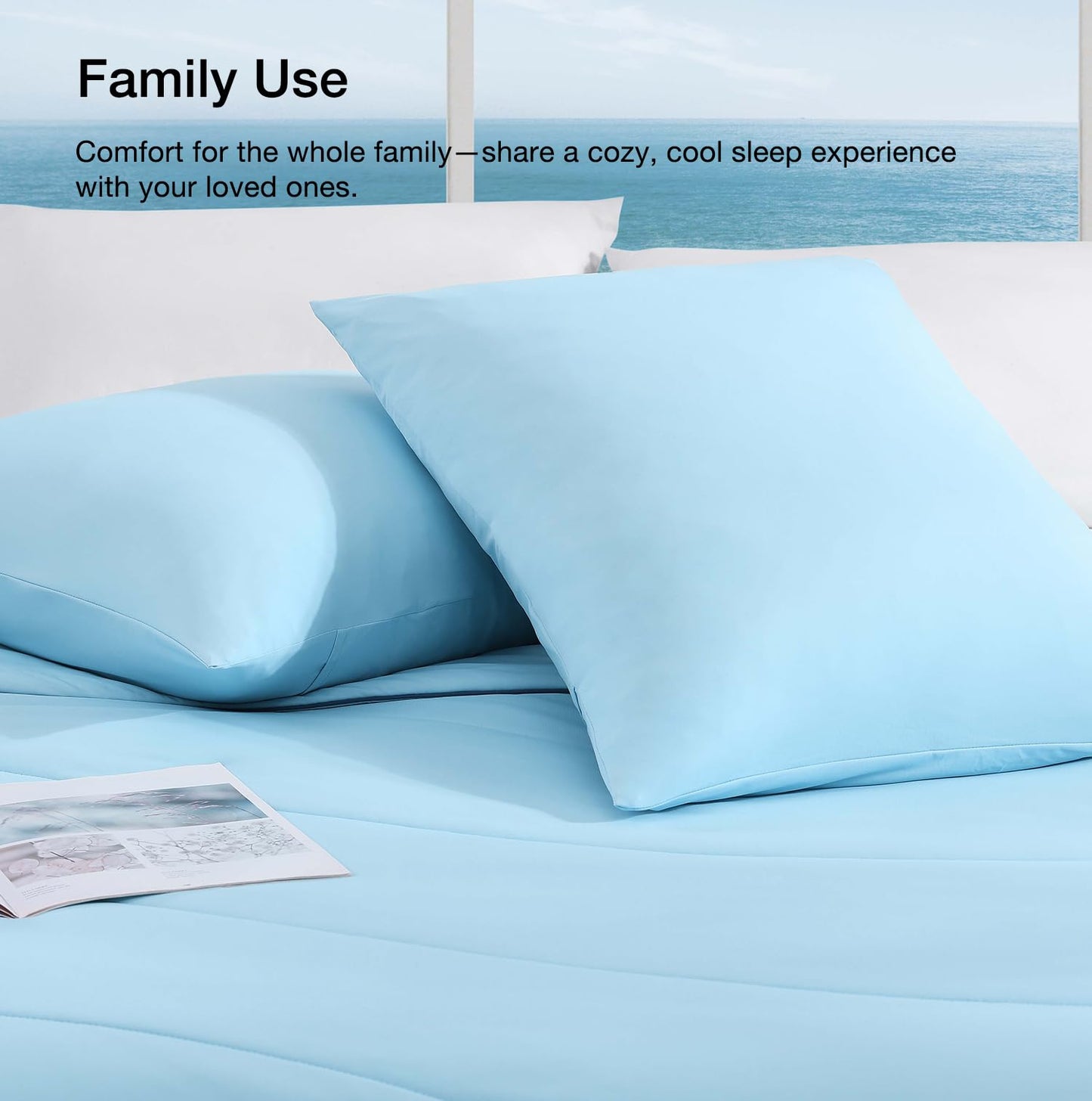 Monbix ChillChilla Cooling Comforter Queen Size-3 Pieces Cooling Blankets for Hot Sleepers and Night Sweats, Double-Sided Summer Queen Comforter Set, Breathable Lightweight Blanket Blue