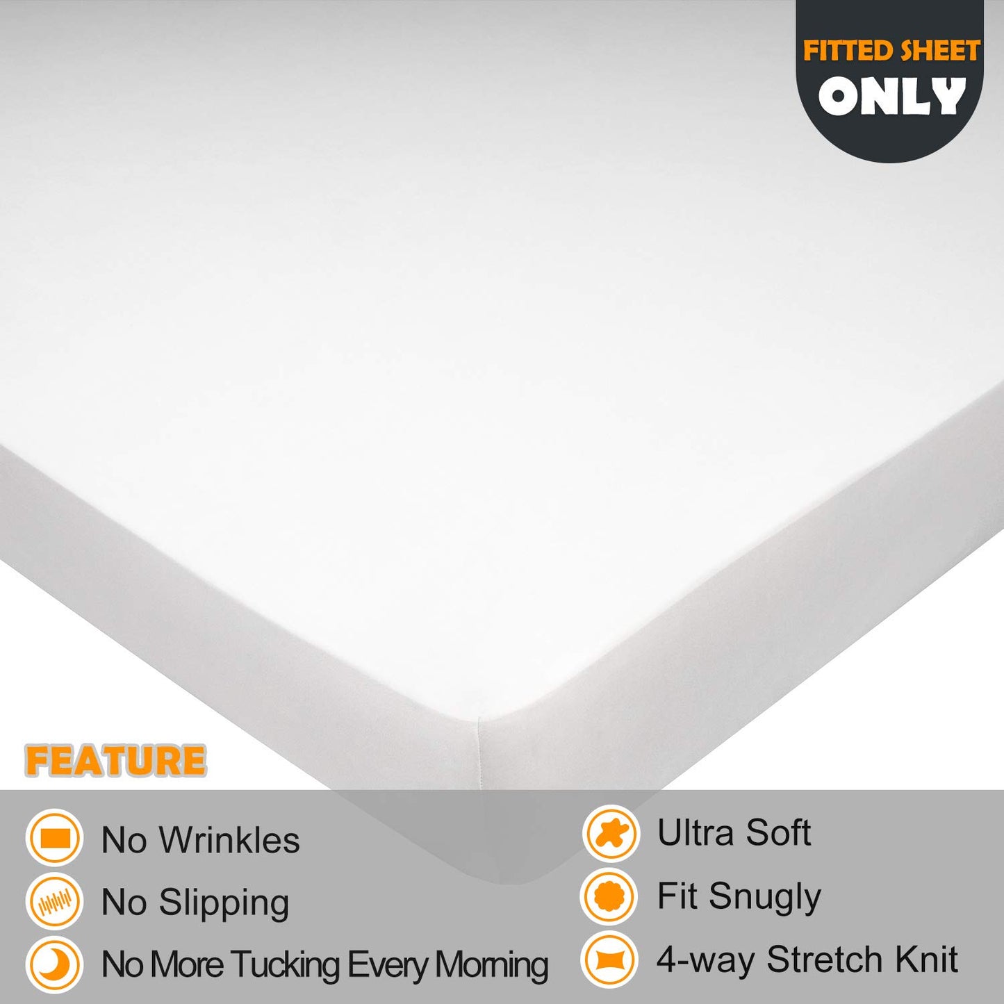 Soft Stretch King Size Fitted Sheet Only - Jersey Knit, 4-Way Stretchy Snug Fit, Wrinkle Free & Stay in Place, No More Slipping Off for Mattress, Soft & Comfortable - White, King