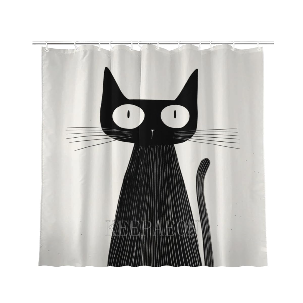 KEEPAEON Black Cat Shower Curtains Stick Figure Shower Curtain Set Waterproof Shower Curtains for Bathroom, with 12 Hooks, 70x70 Inch