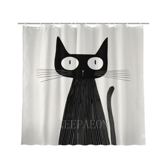 KEEPAEON Black Cat Shower Curtains Stick Figure Shower Curtain Set Waterproof Shower Curtains for Bathroom, with 12 Hooks, 70x70 Inch