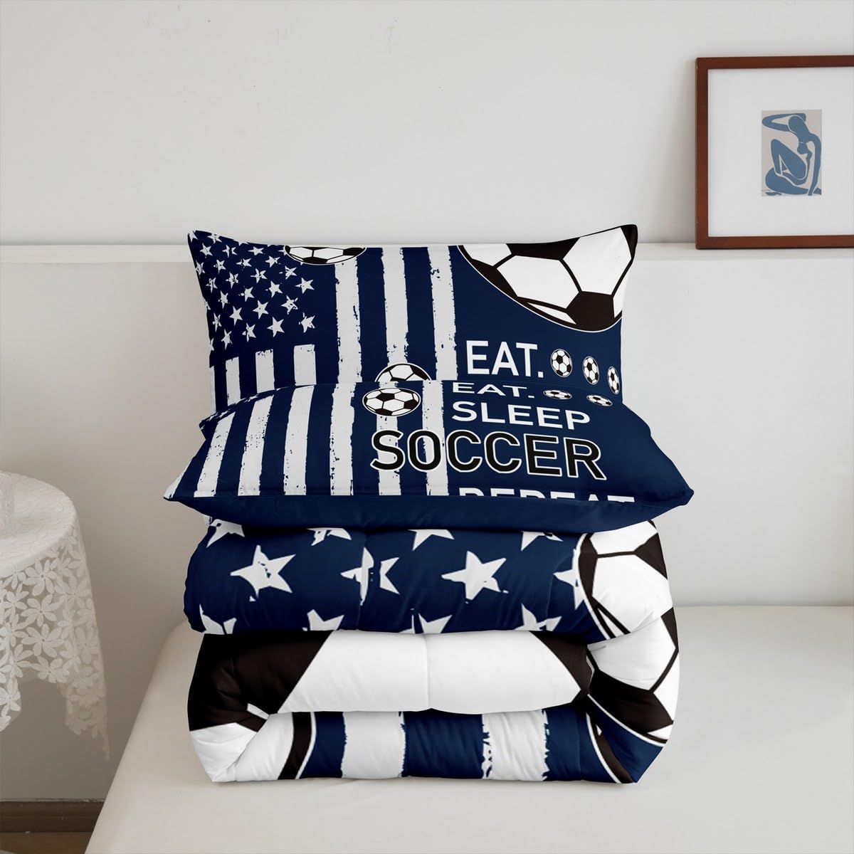 Feelyou Soccer Ball Game Kids Boys Girls Bedding Set Queen Size Football Comforter Set Ultra Soft Rugby Sports Comforter Flag Print Duvet Quilt Bedroom Decor Rugby Game Quilt
