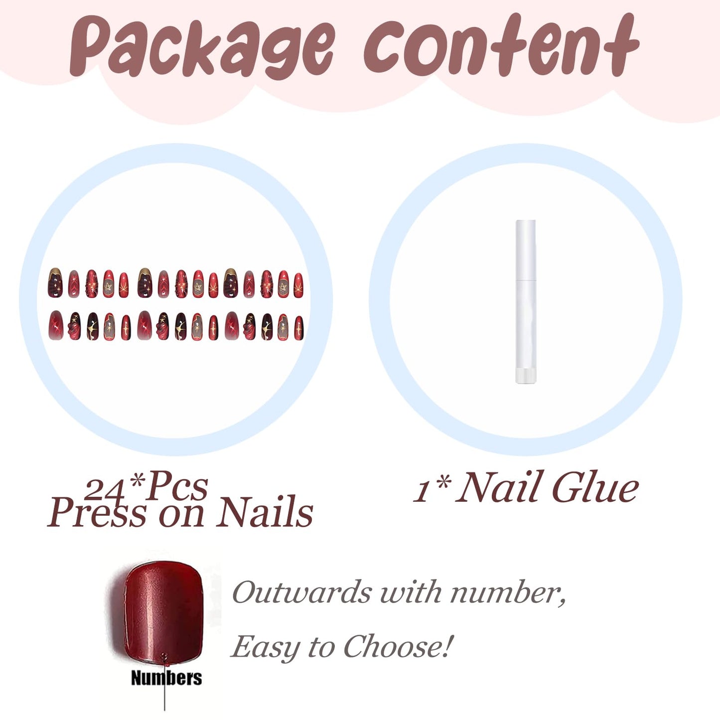 BABALAL Press on Nails Almond Medium Fake Nails Red Gold Chrome Glue on Y2k Gothic Star Design 3d Texture Handmade Supplies Art 24Pcs Punk Glossy Acrylic False Gel Nails for Women Girls Halloween
