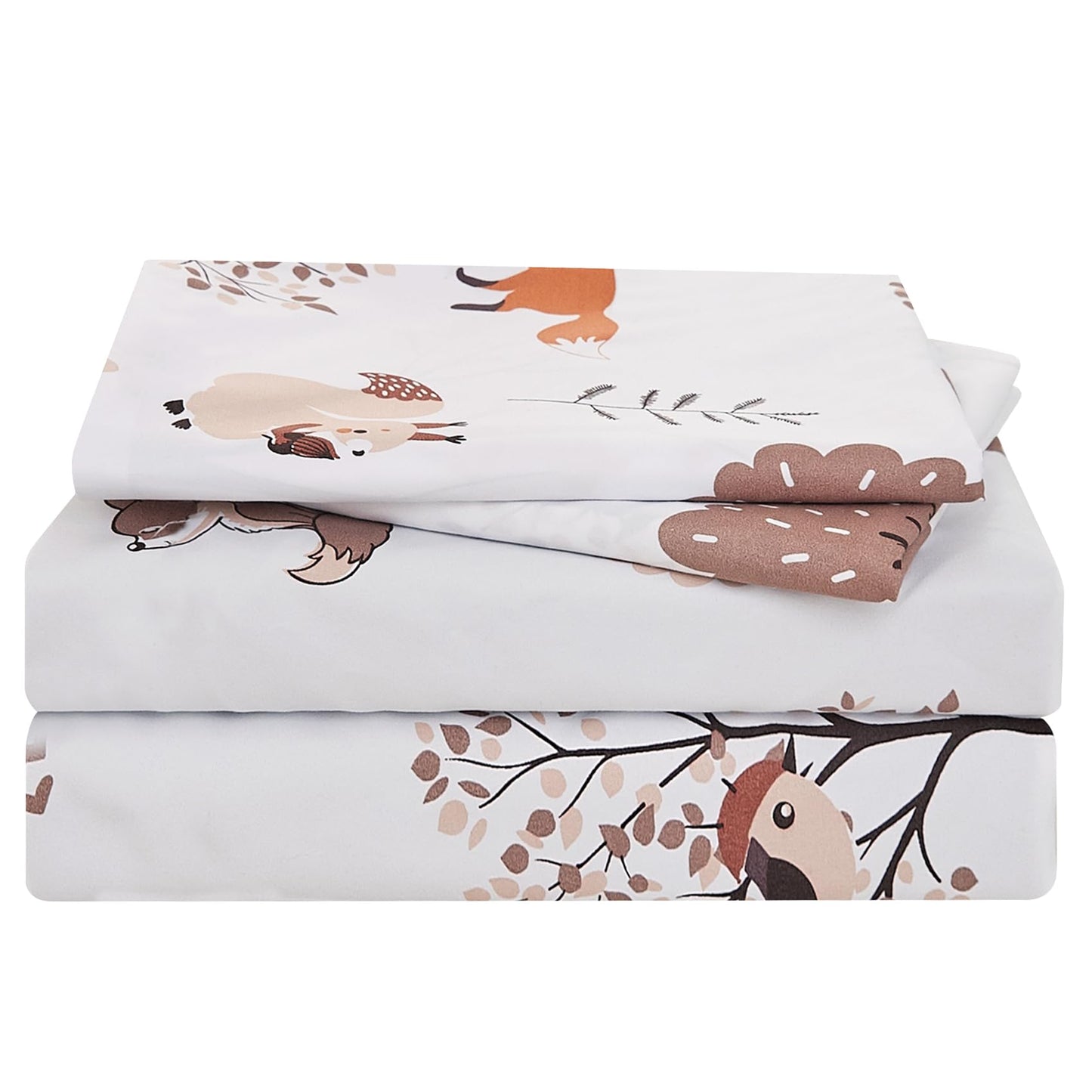 Yibeizi Woodland Forest Kids Sheet Set Full Size, Fall Animal Print Bedsheet Camper Themed Microfiber Deep Pocket Bedding Sheets & Pillowcases 4 Pieces