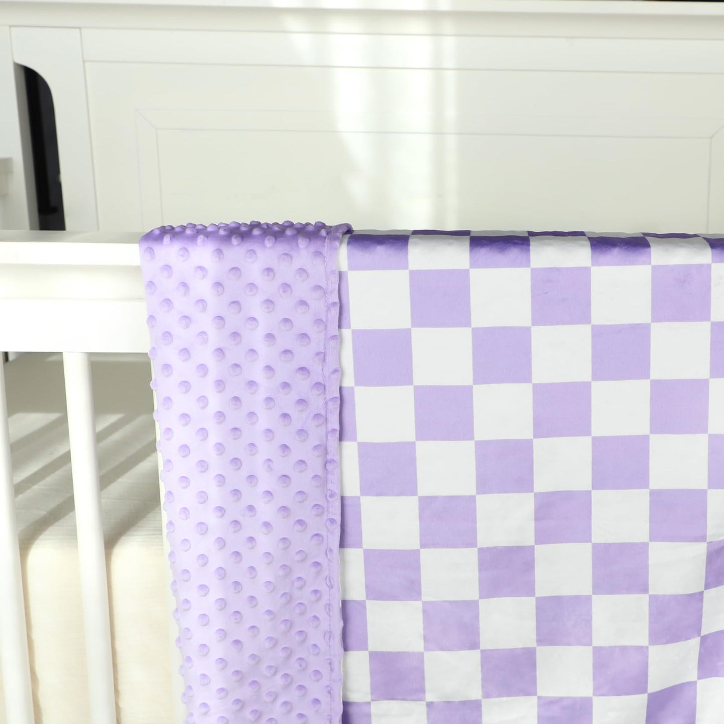 DILIMI Baby Blanket, Soft Warm Newborn Toddler Minky Plush Dot Blanket for Girl and Boy Unisex (40×30 in), Purple Checkered