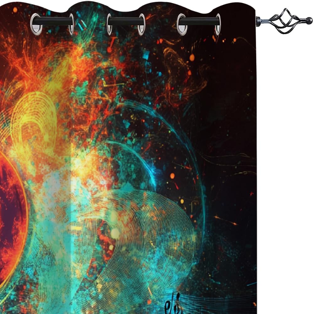 Bright Music Notes Blackout Curtains 2 Panels, Multi Colored Background 3D Printed Drapes, Energy Saving Noise Reducing Window Curtain for Living Room and Bedroom Kitchen(63" W x 63 "L)