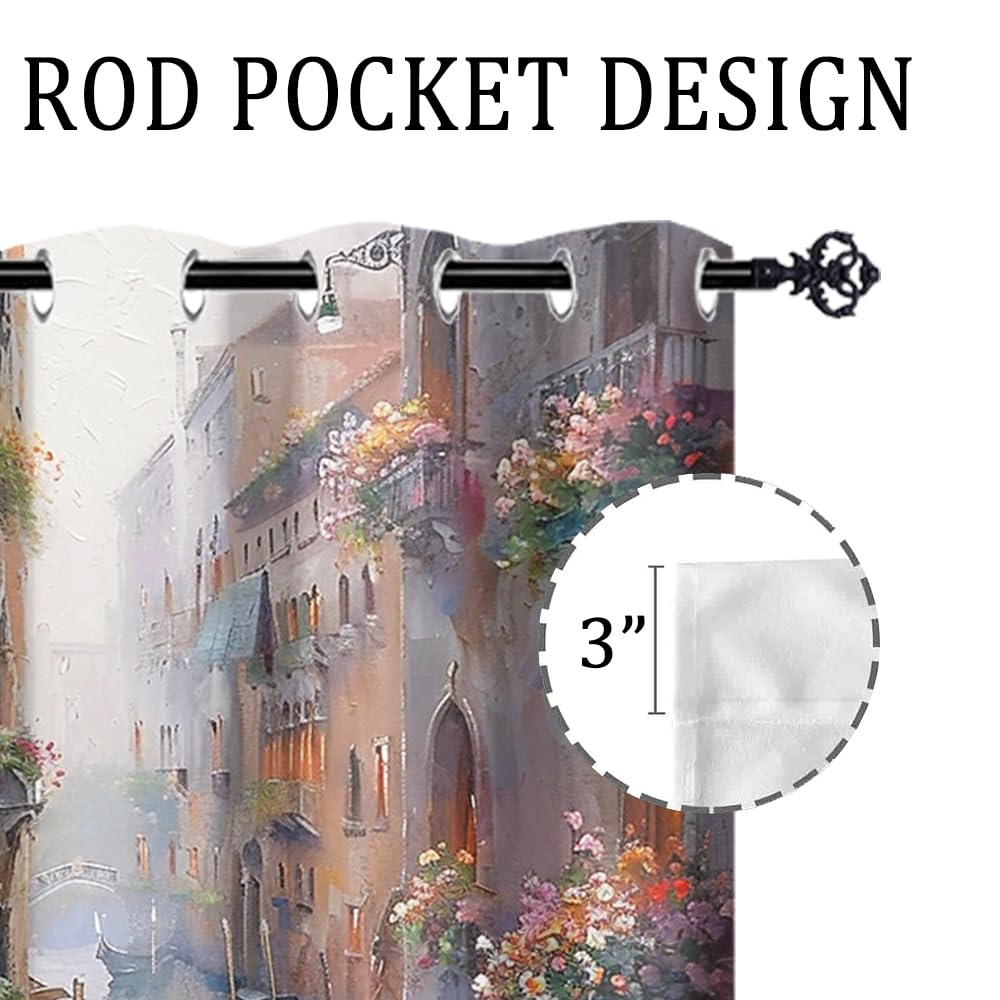 XSUPFLYM Rustic Oil Painting Landscape Privacy Perforated Curtains Modern Painting Art Mid Century Floral Architecture Curtains Top Grommets Window Treatment 2 Panels Each 21" W x 45" L