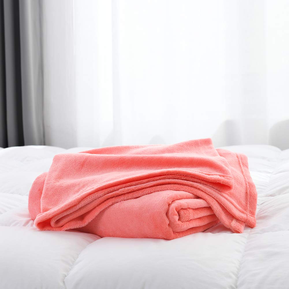 NANPIPER Flannel Fleece Living Coral Blanket Throw Size Luxury Microfiber Soft Throw 50" x 65" Fluffy Solid Throw Blanket for Couch/Bed