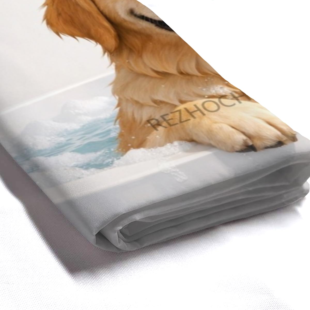 REZHOCH Funny Golden Retriever Shower Curtain 72x72 Inch Cute Animal in Bathtub Home Bathroom Decor Minimalist White Modern Art Waterproof Fabric Contemporary Gift Bath Set with Hooks