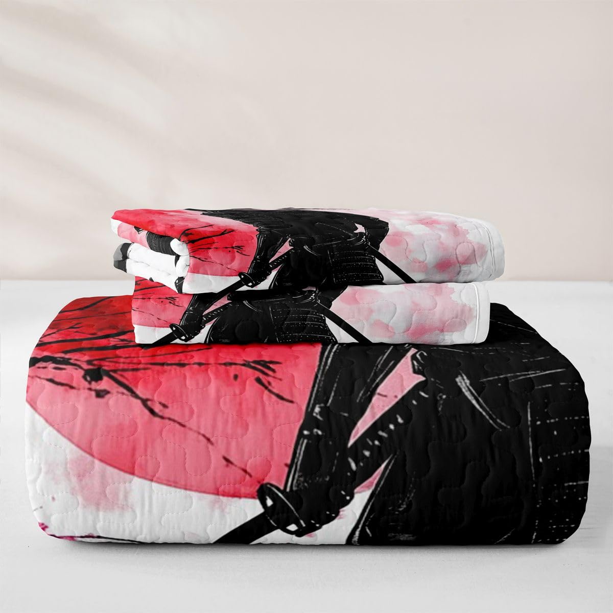 Erosebridal Japanese Samurai Quilt Twin Size - Sunset Bedspread Cherry Blossoms Bed Coverlet with 1 Pillowcase