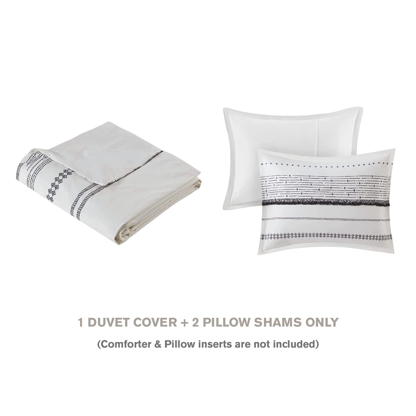 INK+IVY Nea 100% Cotton Duvet Set Mid Century Modern Design, All Season Comforter Cover Bedding Set, Matching Shams, King/Cal King, Stripes Teasel White 3 Piece