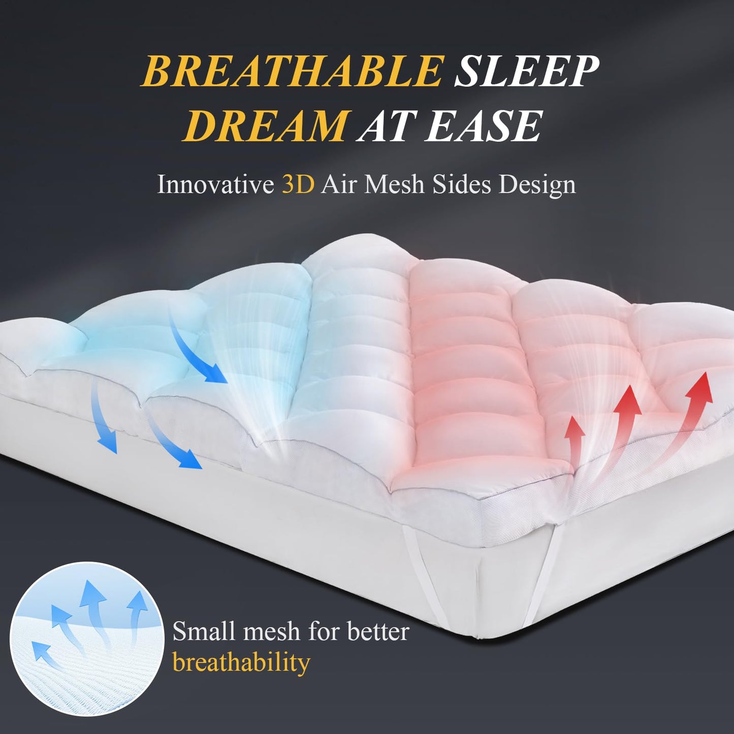 DOWNCOOL 3 Inch Queen Mattress Topper, Ultra Thick and Fluffy Supportive Memory Foam Mattress Topper for Body Pain, Mattress Pad with Breathable Mesh Design for Deep Sleep, 80x60x3 Inches