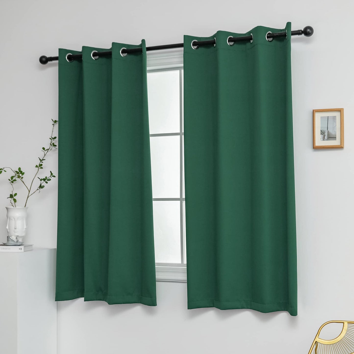 YGO Hunter Green Blackout Curtains for Bedroom Thermal Insulated Window Curtain Panels for Living Room 63 inches Long Room Darkening Window Treatment Sets 2 Panels