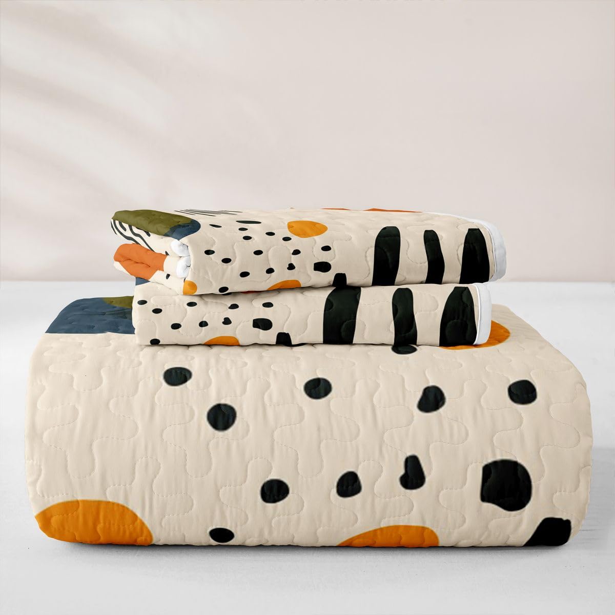 Erosebridal Mid Century Boho King Quilt Bedding Set Boho Orange Abstract Summer Lightweight Bedspread Geometric Aesthetic Coverlet for Kids Adults Contemporary Minimalist Quilted Comforter 3 Pieces