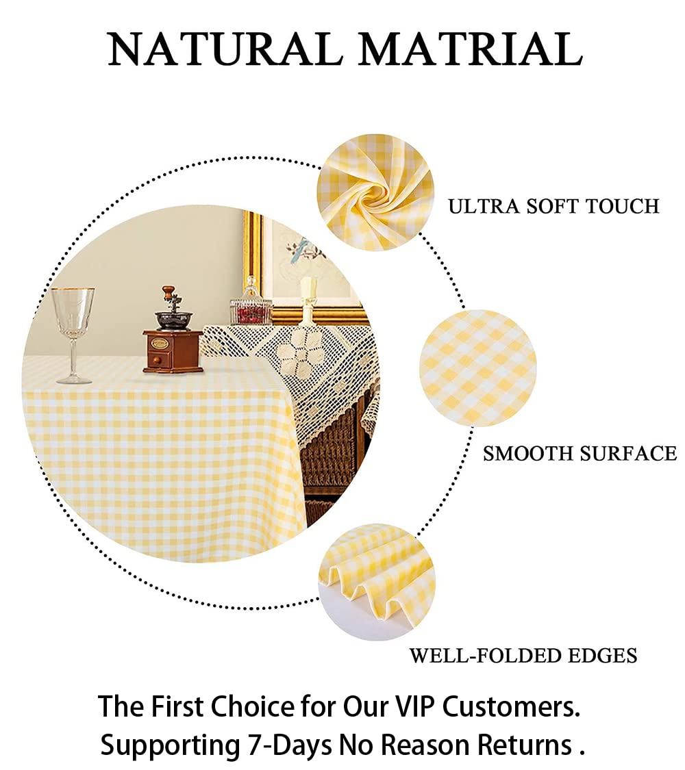 ShinyBeauty Checkered Tablecloth Rectangle 54''x70'' Yellow Buffalo Plaid Tablecloths Gingham Check Table Cloth Cotton Table Linen Waterproof Fabric Table Cloths for Kitchen Dining Picnic