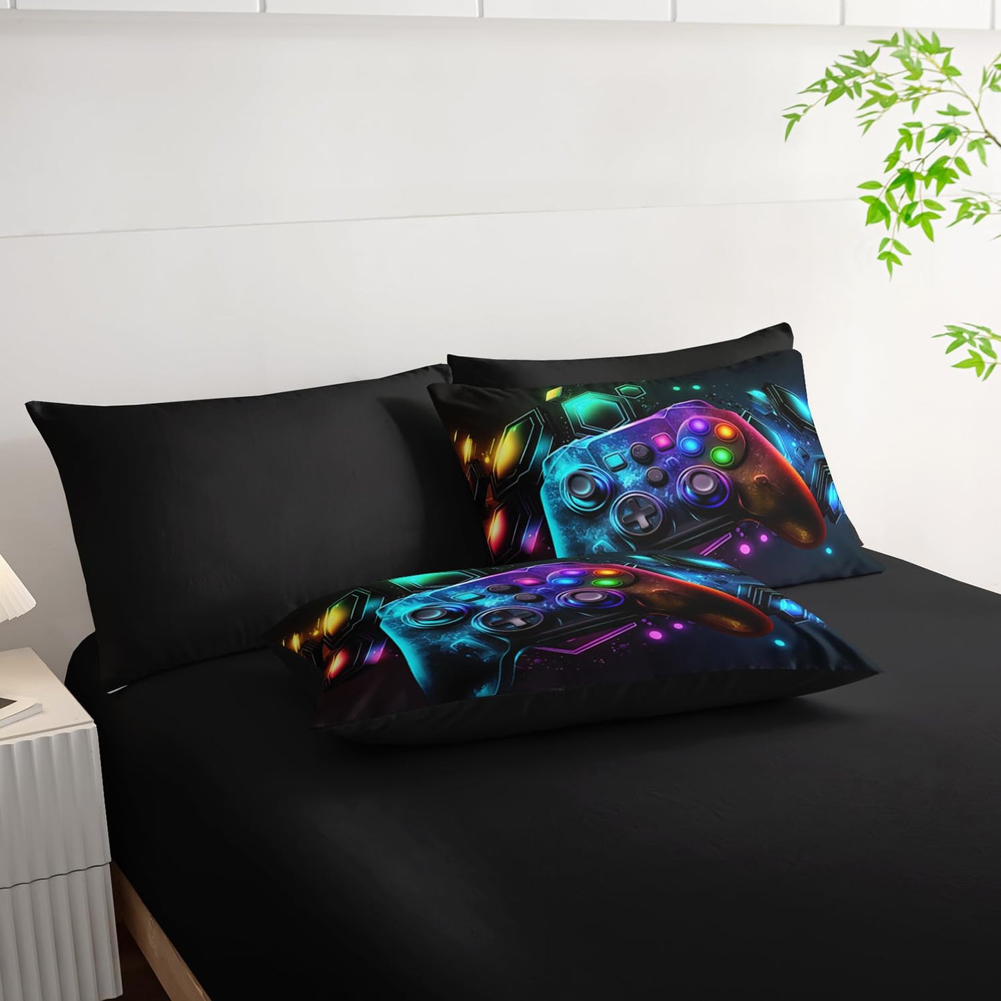 Tuzaovy Gamer Comforter Set 7 Piece Twin Size Bed in A Bag,Game Bedding for Room Decor,Soft Gaming Comforter Video Game Bedding with Fitted Sheet,Flat Sheet, Pillowcases & Shams