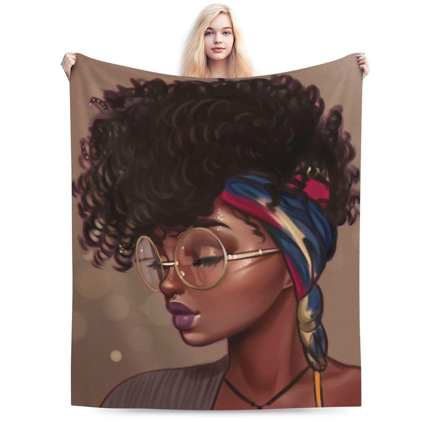 Abucaky African American Black Girl Fleece Throw Blanket Ultra Soft Cozy Afro Woman Decorative Flannel Blanket for Home Bed Couch Chair Travel 50x40in