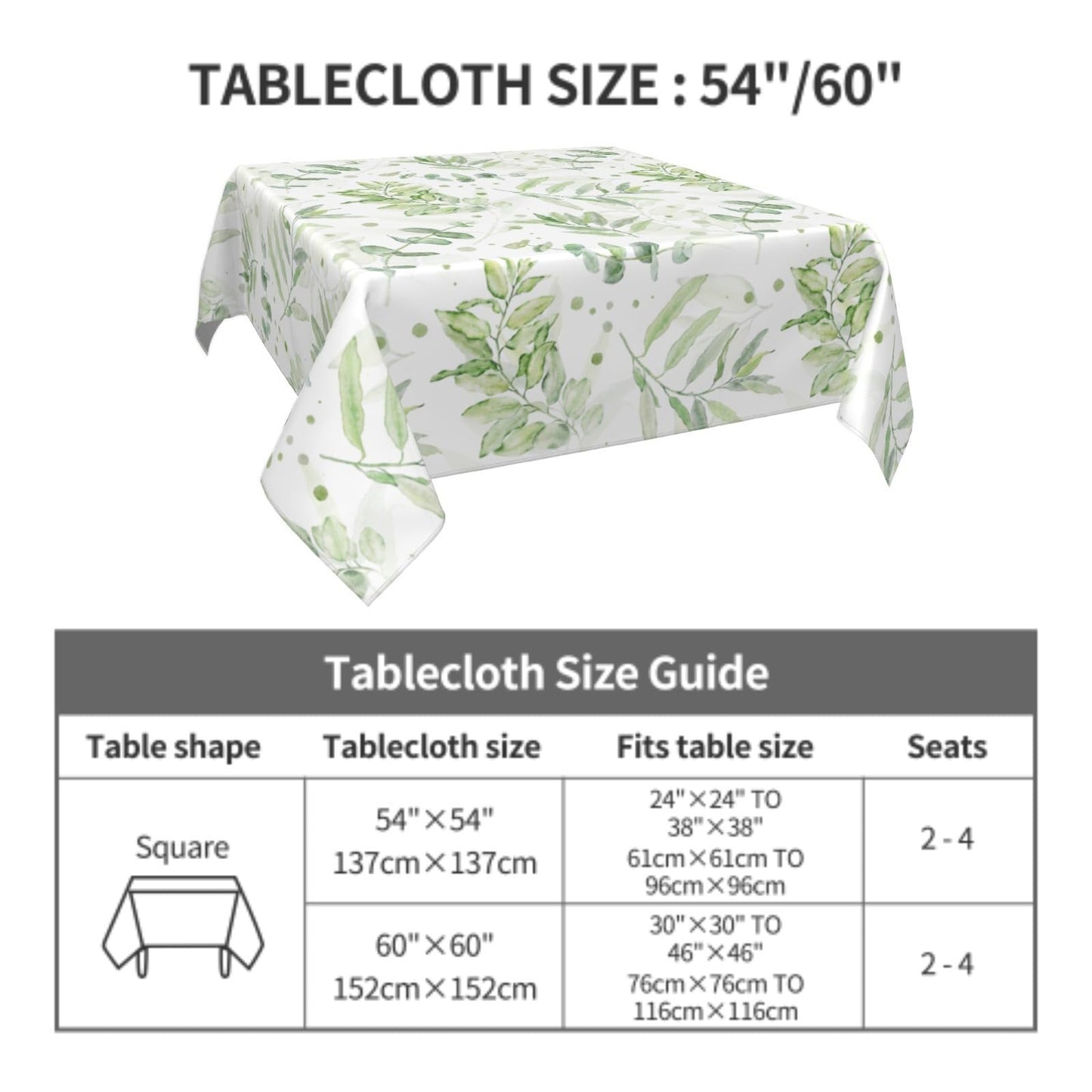 Lvhompro Spring Tablecloth 54×54 Inch Square Eucalyptus Leaf Table Cloth Water-Resistant Spill-Proof Washable Fabric Tablecover for Kitchen Dining Party Picnic Indoor Outdoor