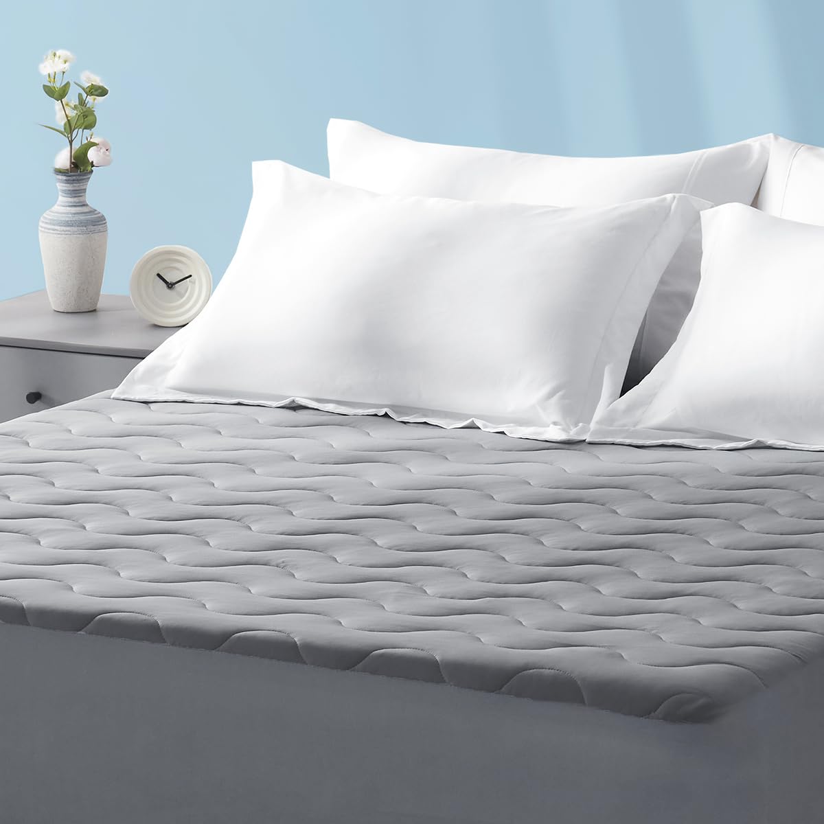 Sleep Zone Cooling Mattress Protector King, Waterproof Bedding Pad for Hot Sleepers, Soft & Breathable Mattress Topper, Deep Pocket Mattress Cover，Hotel Quality (Dark Gray，King)