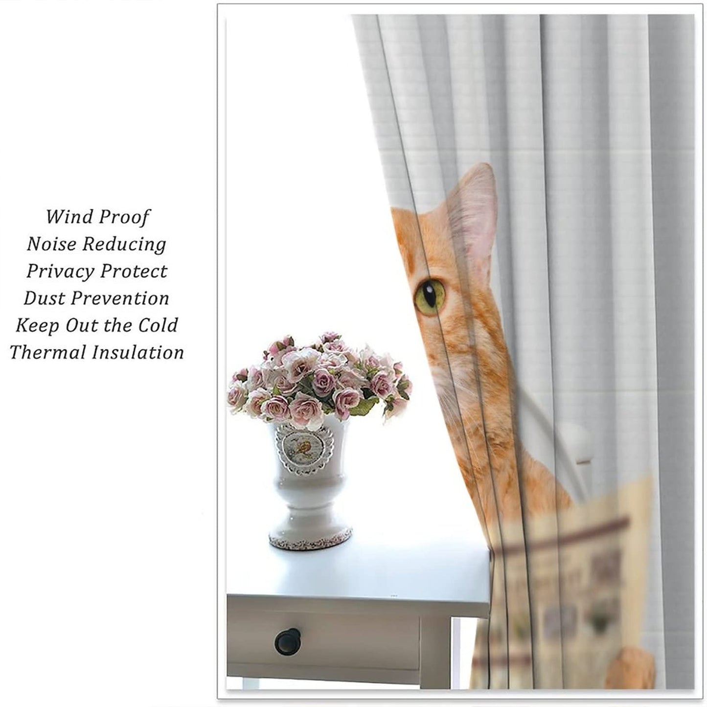 Funny Animal Bathroom Curtains,Cute Cat Reading Newspaper on Toilet Lovely Kitty for Pet Lover Window Drapes for Living Room Kitchen Bedroom Decor,Set of 2 Panel W42xL45in