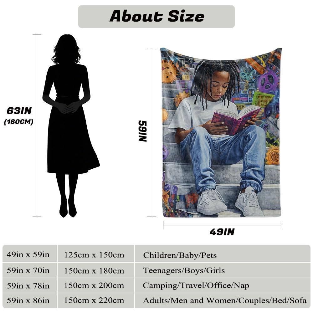 HUNXIAOJ Black Girl Blanket African American Blanket for Kids Black Girl Bedding Warm Soft Flannel for Teens Adults Bed Sofa Couch (49in x 59in)