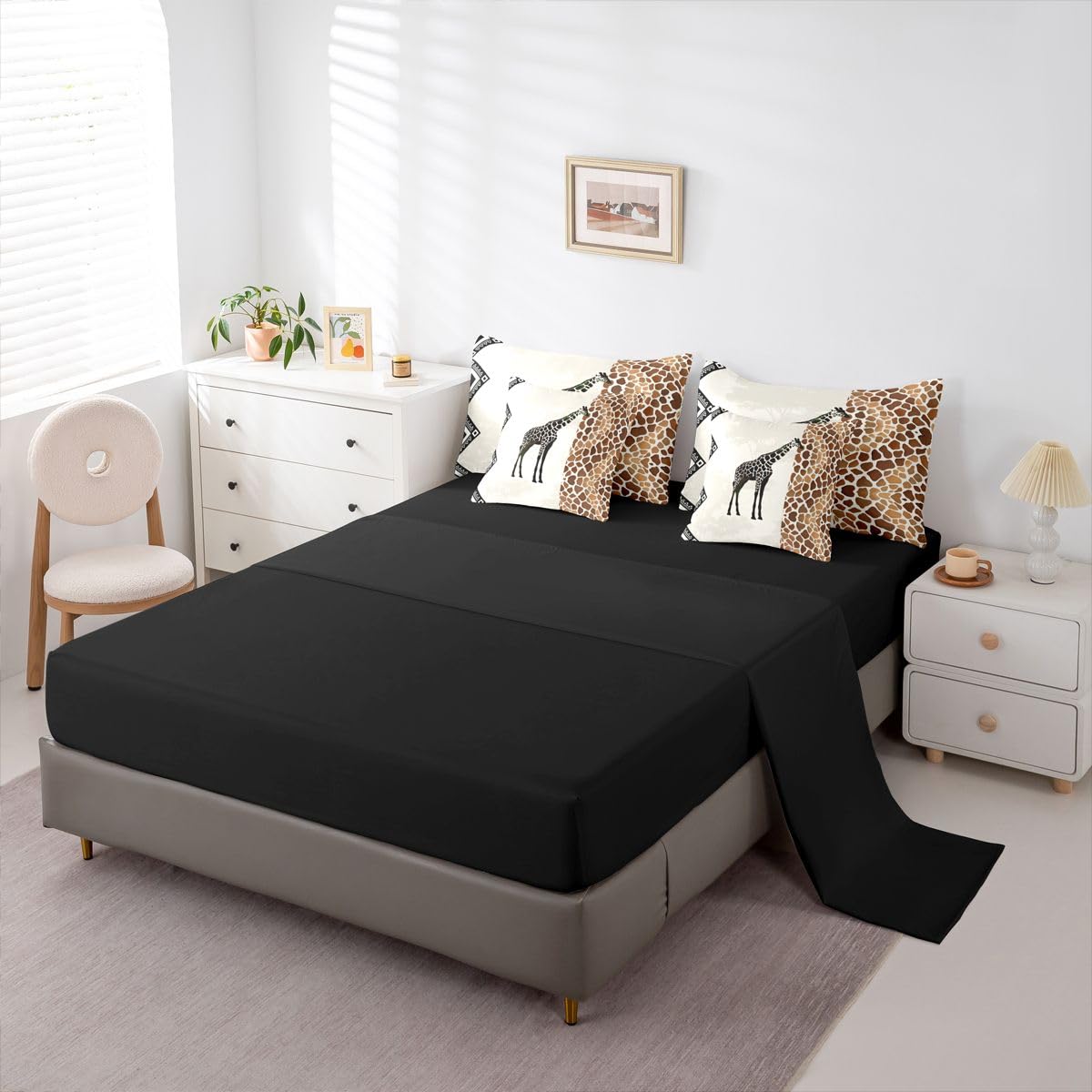 Erosebridal Giraffe 7 Piece Bedding Set Full African Comforter Set with Sheets Geometric African Animal Lovers Bed in a Bag Woodland Silhouette Wild Animal Skin for Kids Boys Girls