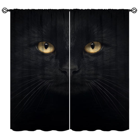 JADERYS Black Cat Blackout Curtains Cute Funny Animal Black Cat Yellow Eyes Art Print for Girls Boys Women Bedroom Living Room Rod Pocket Decoration Window Drapes 2 Panels W21xL45in