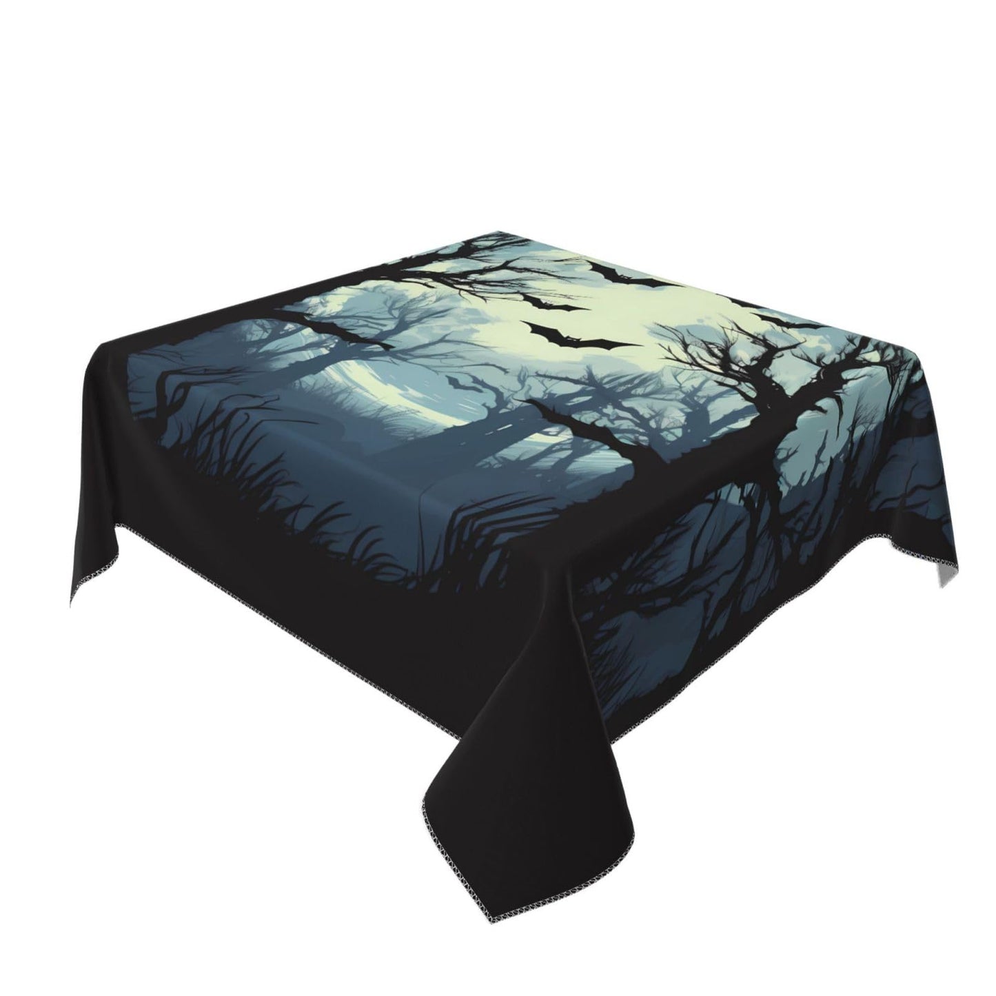 Entemne Square Table Cloth 55x55 Inch Halloween Moon Forest Tree Bats Tablecloth Washable Soft Wrinkle Free Dust Proof Card Table Cover for Tea Party Picnic Kitchen Dining Decor