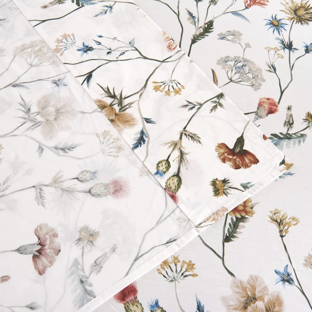 DAUAOTO 100% Cotton Sheets Set Twin Size Printed Bedding Sets, Up to 14" Deep Mattress, Foral Botanical Pattern Bedlinen Set