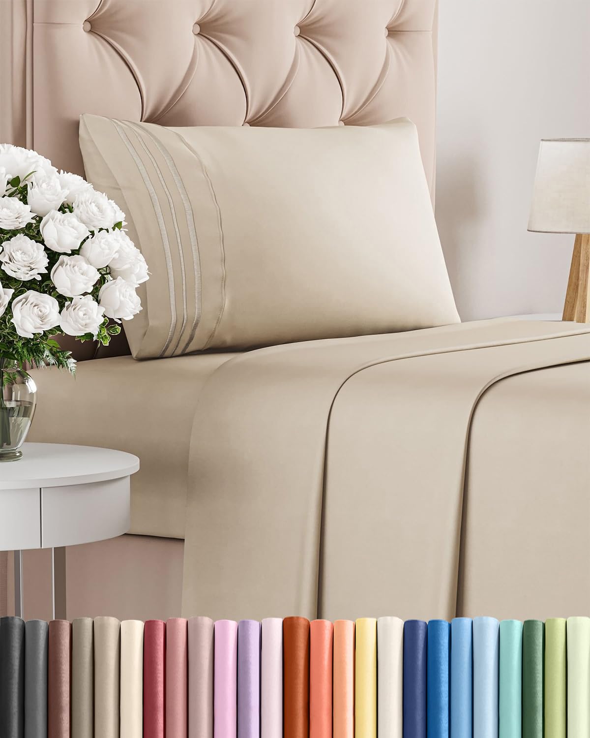 Twin Size 3 Piece Sheet Set - Comfy Breathable & Cooling Sheets - Hotel Luxury Bed Sheets for Women & Men - Deep Pockets, Easy-Fit, Extra Soft and Wrinkle Free Sheets - Wheat Oeko-Tex Bed Sheet Set