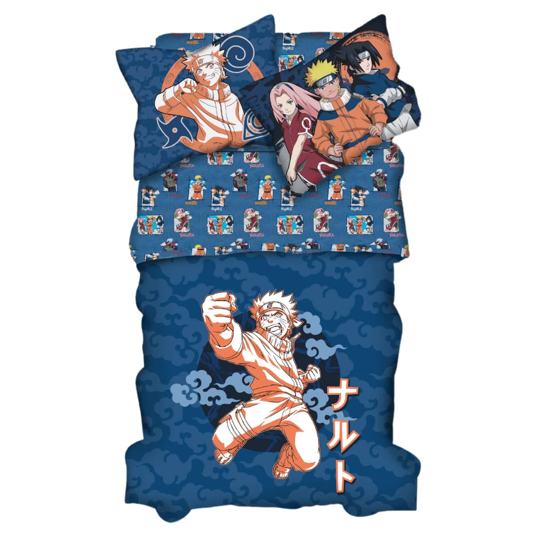 Naruto Anime Kids Bedding Super Soft Cozy 2 Piece Microfiber Reversible Comforter & Pillowcase Set, Twin/Full (Officially Licensed Product) By Franco
