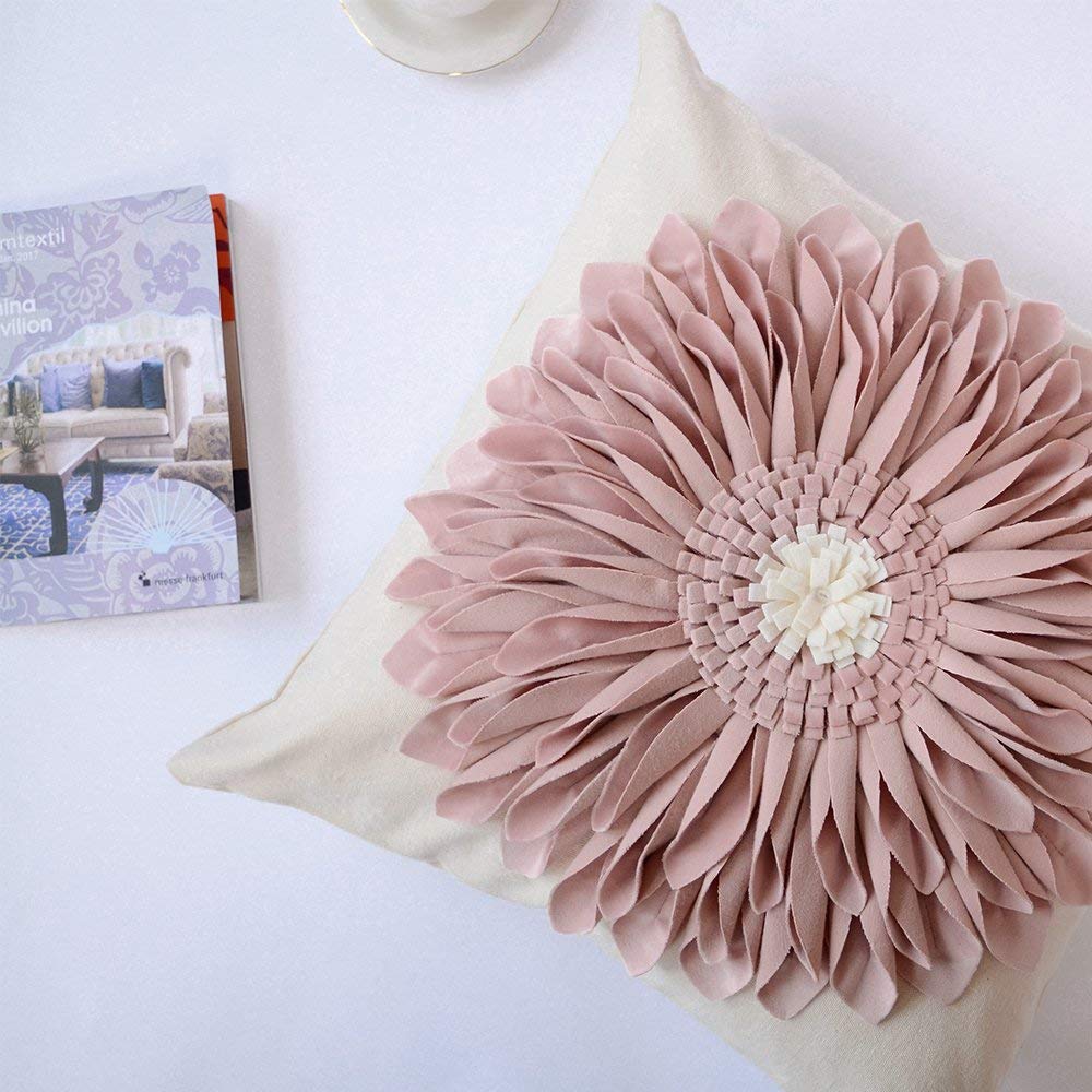 OiseauVoler Decorative Throw Pillow Covers Handmade 3D Flower Cushion Cover Cases Accent Pillowslip Square Gift Home Sofa Car Bed Room Decor 18 x 18 Inch Rose Gold