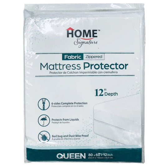 Home Signature - Zippered Waterproof Mattress Protector – 6-Sided Encasement, Bed Bug & Dust Mite Proof, 12” Deep Cover for Full Protection (Queen)