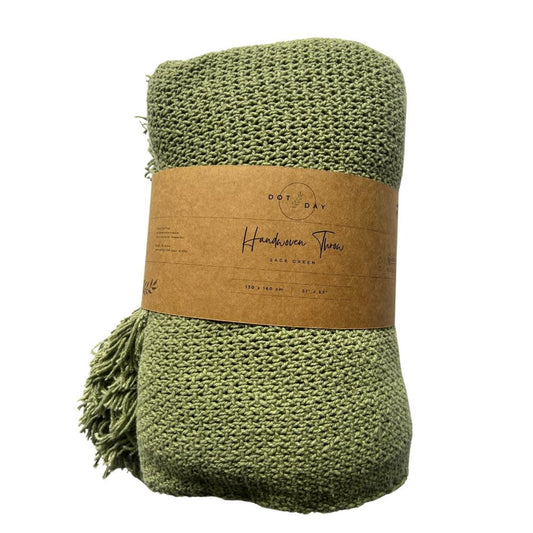 Dot Day Handwoven Cotton Throw Blanket – Chunky Knit, Soft & Breathable – 100% Cotton, 51x63 inches – Cozy Couch, Bed, Baby Nursery, Rustic Farmhouse Decor – Machine Washable (Sage Green)