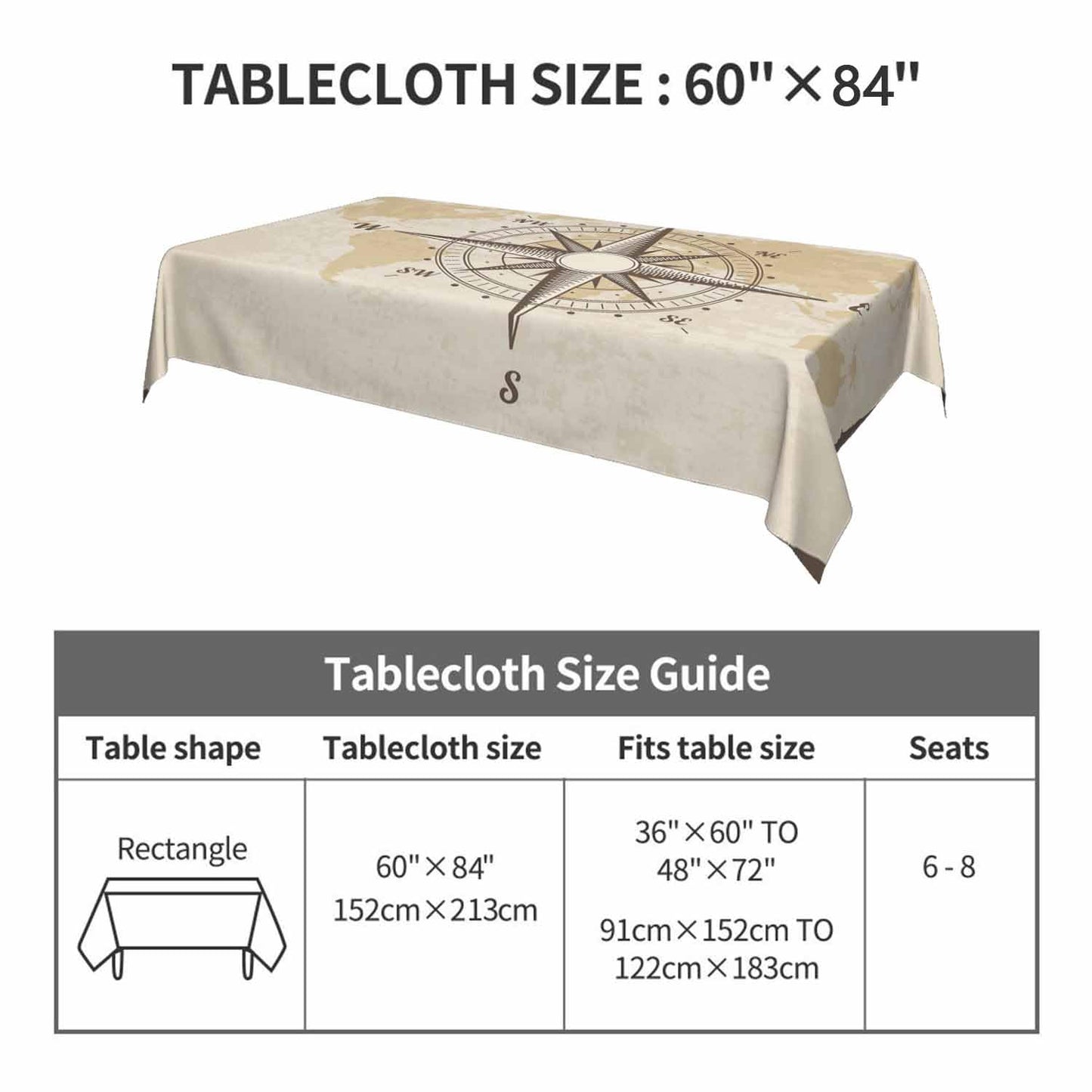 LoLo UoUo Compass Table Cloth for Rectangle Table 60x84 Inch Old World Map Nautical Compass Kitchen Table Cover Decorations for Home Dinner Party Outdoors Picnic