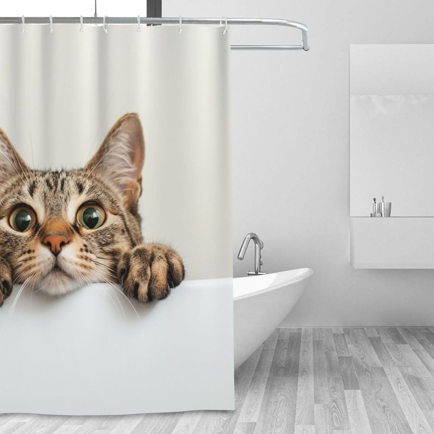Myfsucce Funny Cat 72 * 72 Inch Shower Curtain Waterproof Bathroom Curtains with Grommets and Hooks for Bathroom Decor